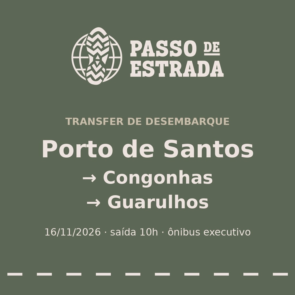 [TRF-1611-SEAT] Transfer 16/11 · Porto de Santos → Congonhas → Guarulhos (por lugar)